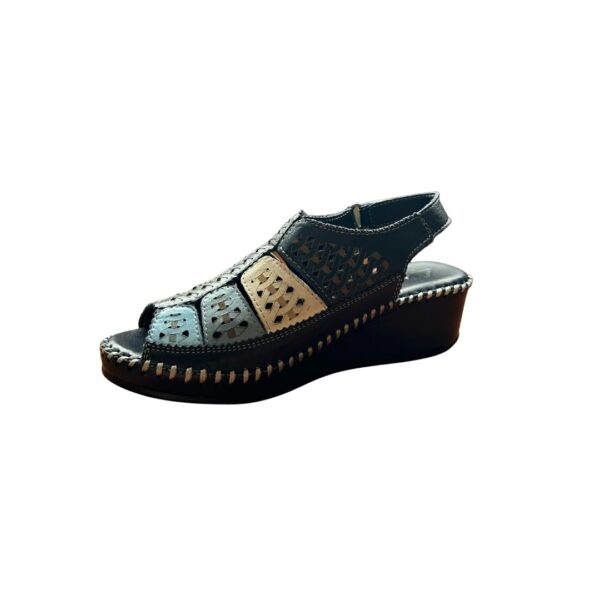 Sandalias de cuña mujer | 48 Hours marino combinadas, piel calada