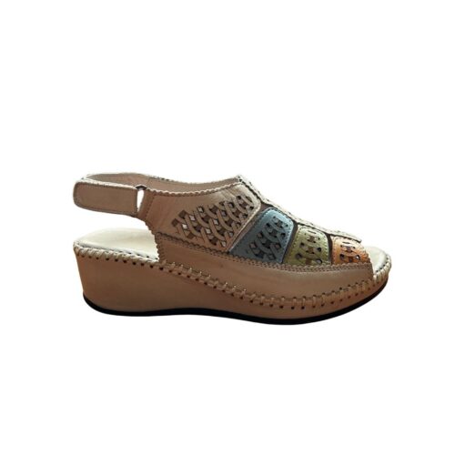 Sandalias de cuña mujer | 48 Hours cuero combinadas, piel calada