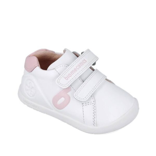 Zapatillas barefoot niña Biomecanics blancas y rosas con velcro