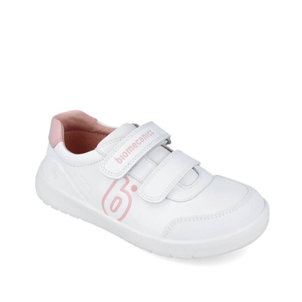 Deportivas barefoot niña Biomecanics blancas con doble velcro